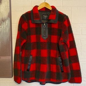 Abercrombie & Fitch Buffalo Plaid Sherpa Fleece Pullover 1/4 Zip S